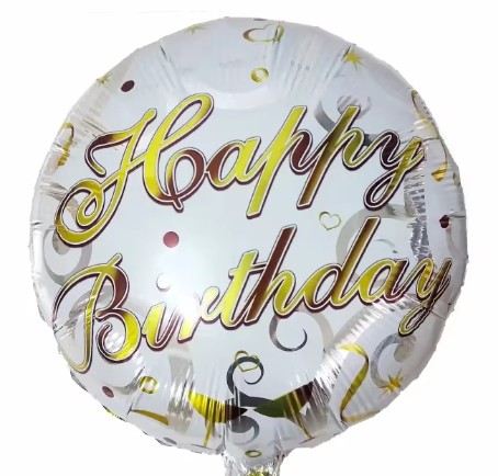 Gold Happy Birthday White Mylar Balloon